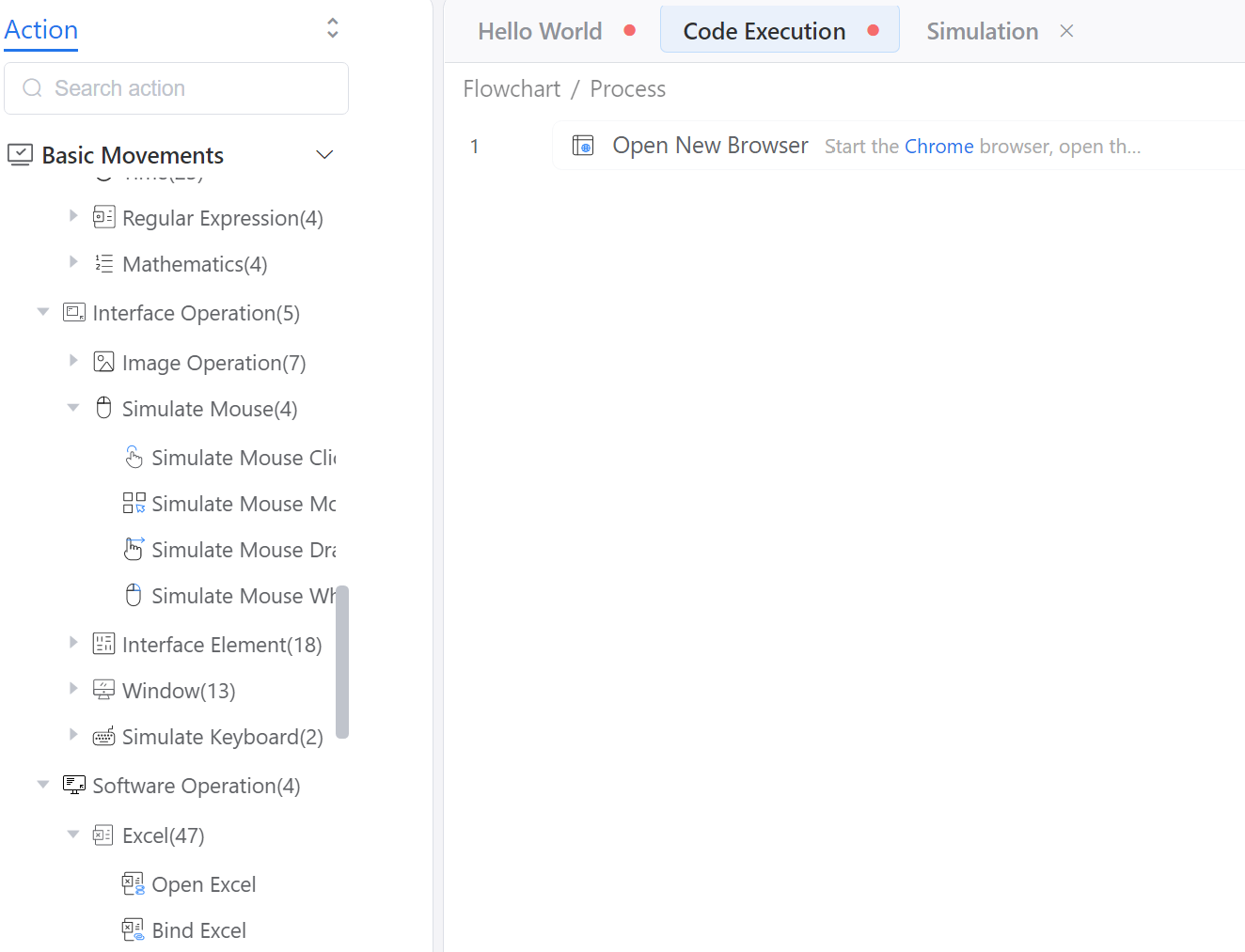 Digital Worker action library and browser automation workflow editor